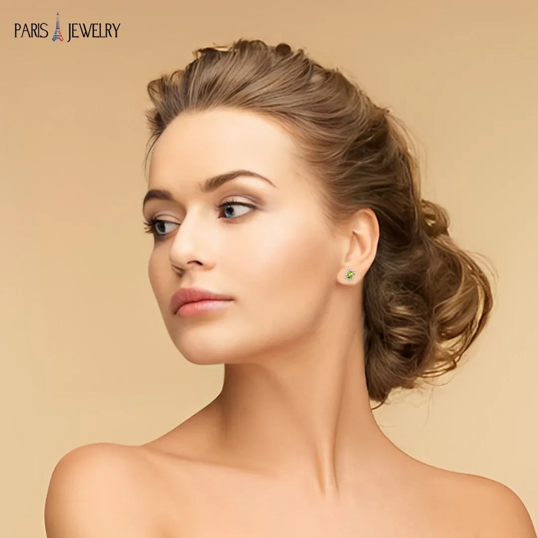 18K Rose Gold Created Peridot Princess Halo Pendant Necklace, Earrings and Tennis Bracelet Jewelry Set Plated