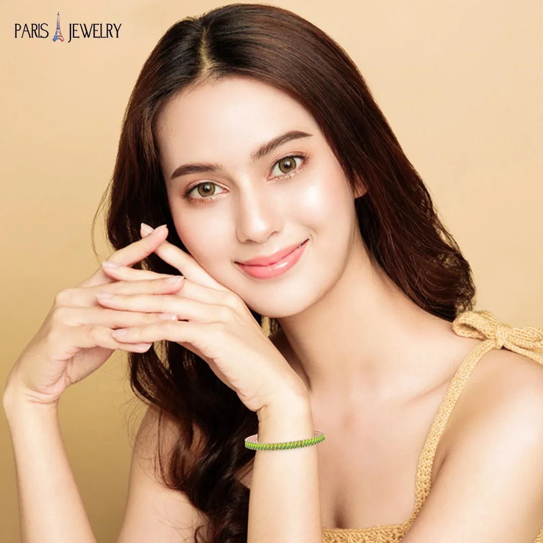 18K Rose Gold Created Peridot Princess Halo Pendant Necklace, Earrings and Tennis Bracelet Jewelry Set Plated