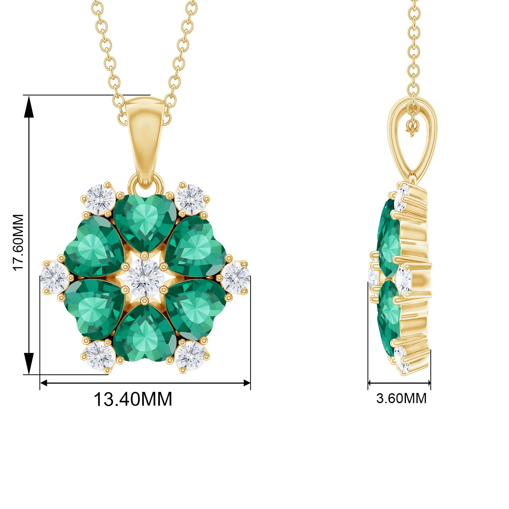 2 CT Heart Shape Created Emerald and Diamond Flower Pendant