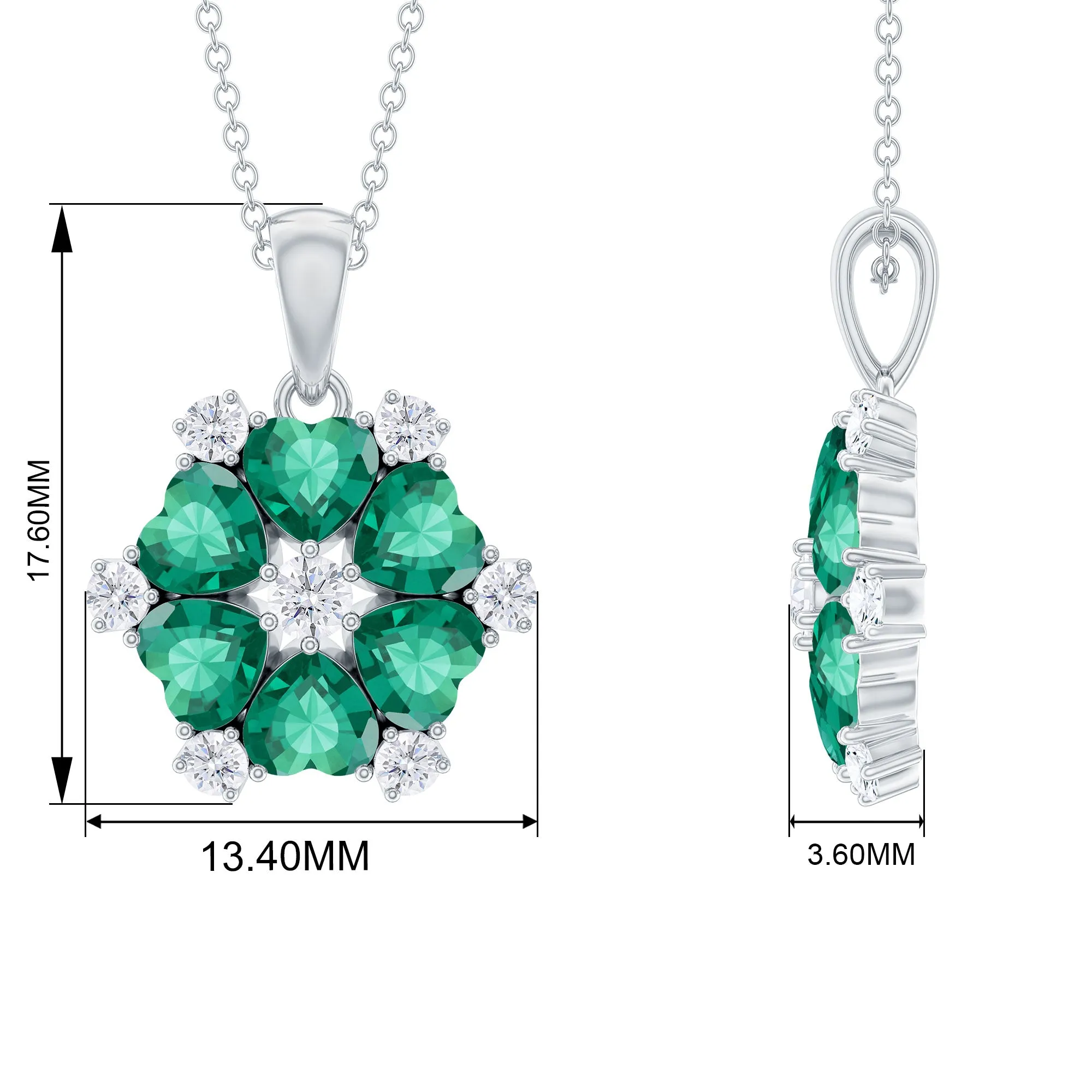 2 CT Heart Shape Created Emerald and Diamond Flower Pendant