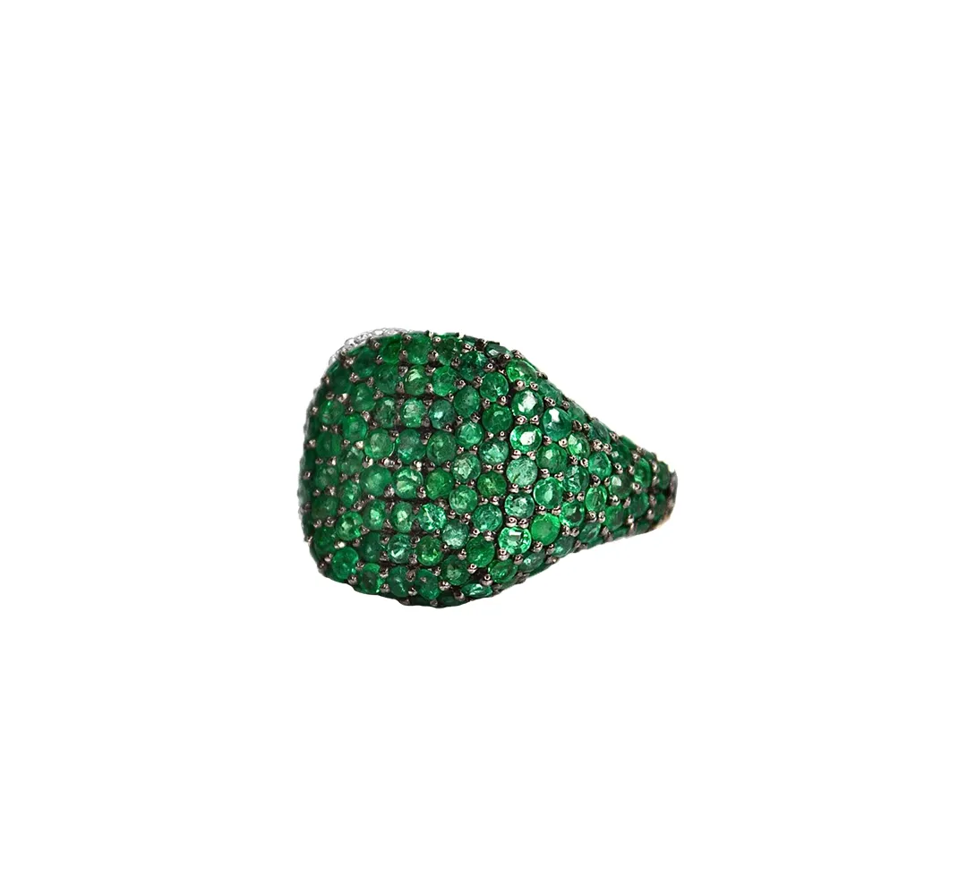 2.41ct Emerald 18K Gold Pave Signet Ring