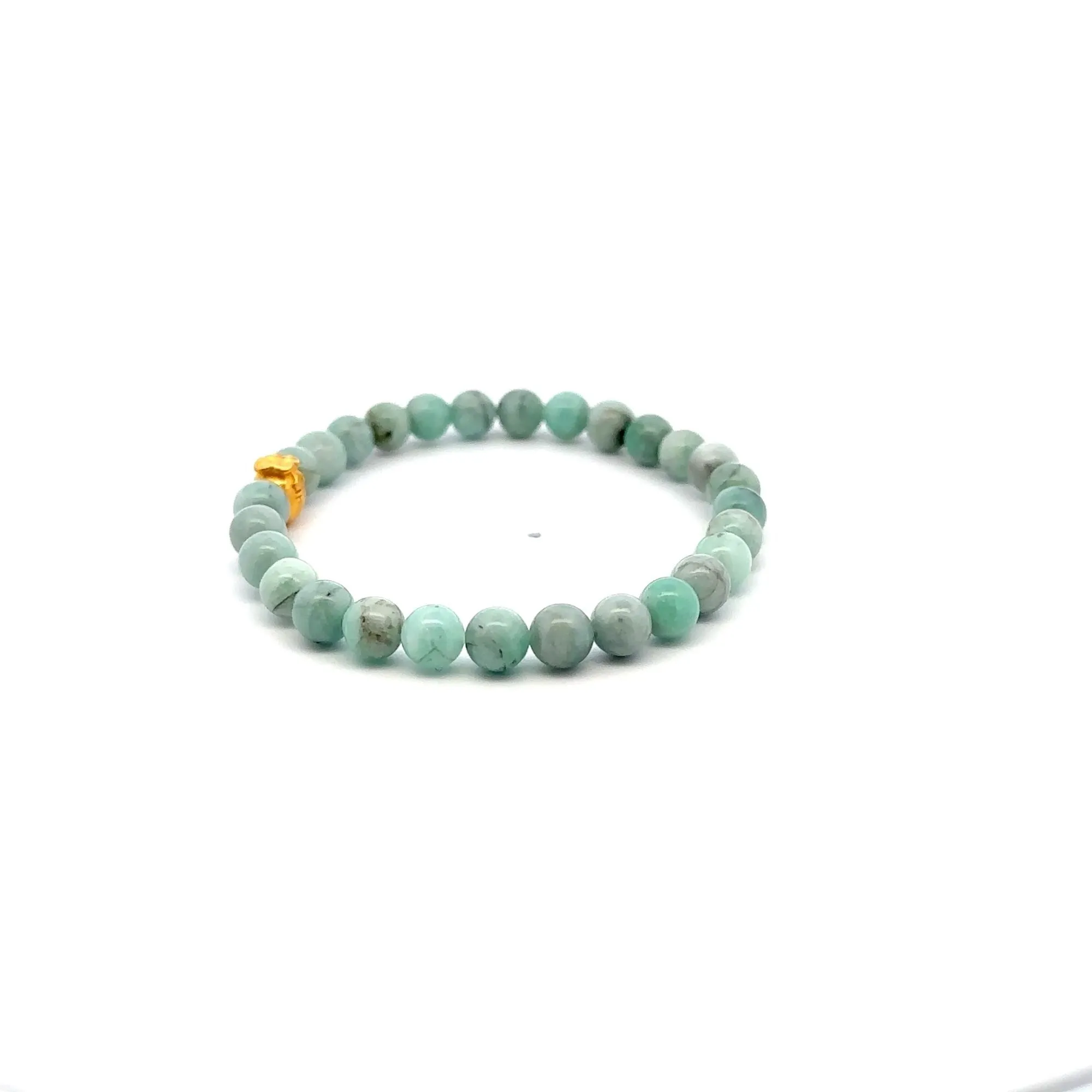 24K Gold Money Bag Lucky Charm Bracelet Gemstones Emerald May Birthstones 6mm Size 6.5"