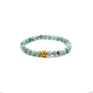 24K Gold Money Bag Lucky Charm Bracelet Gemstones Emerald May Birthstones 6mm Size 6.5"
