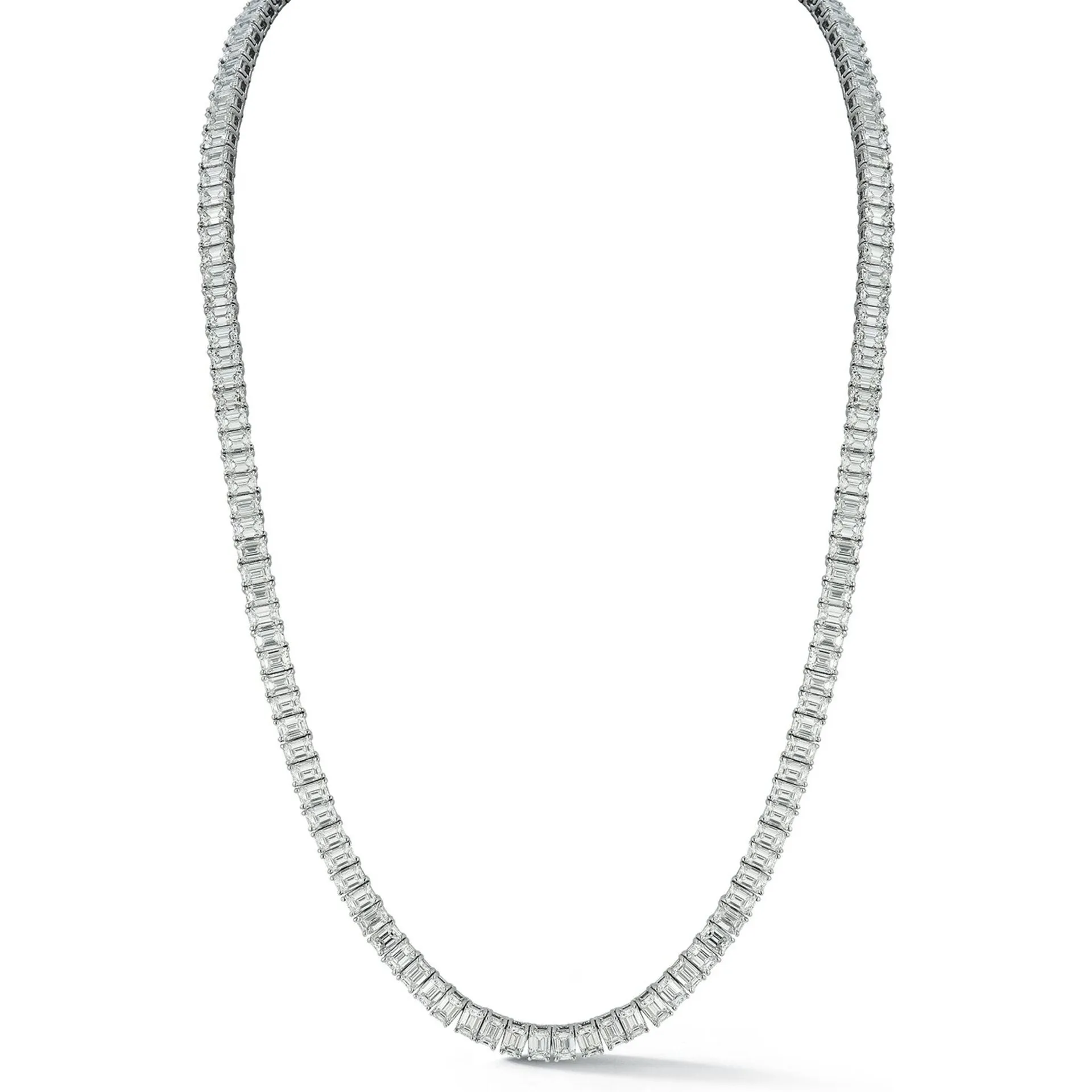 27.32CT Emerald Diamond Tennis Necklace