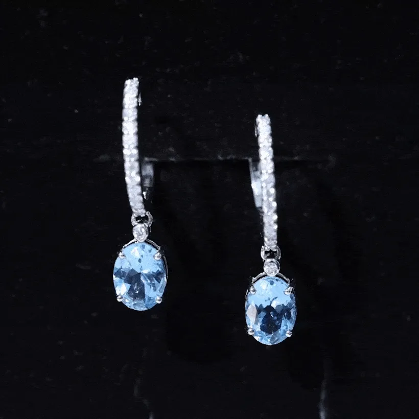 3.25 CT Oval Cut Aquamarine Hoop Drop Earrings with Moissanite