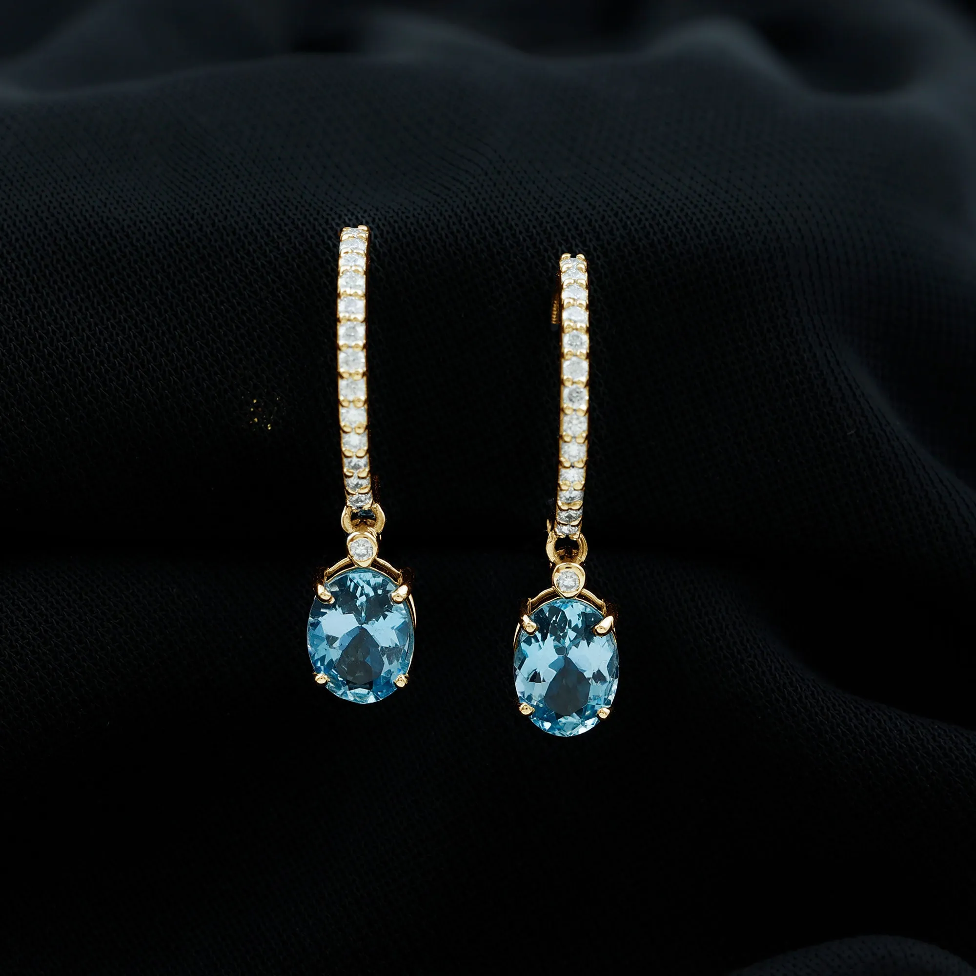 3.25 CT Oval Cut Aquamarine Hoop Drop Earrings with Moissanite