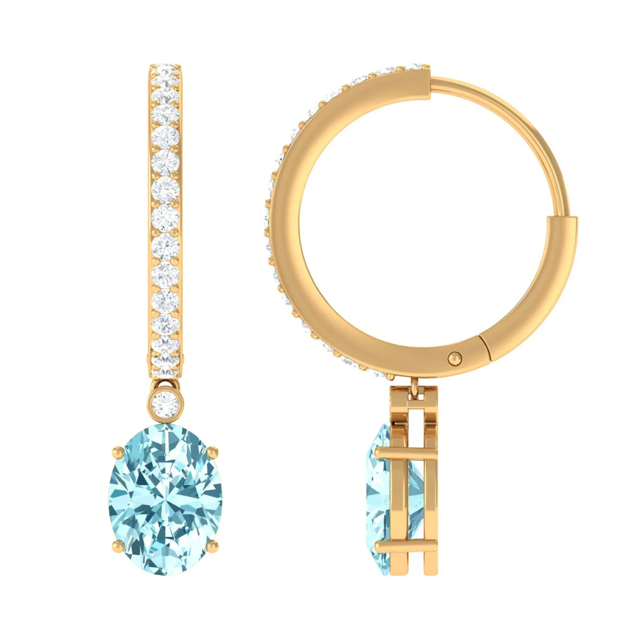 3.25 CT Oval Cut Aquamarine Hoop Drop Earrings with Moissanite