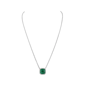 4.16CT Cushion Cut Emerald Pendant Necklace