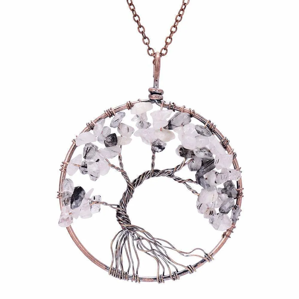 7 Chakra Tree Of Life Pendant Necklace Copper Crystal Natural Stone Necklace