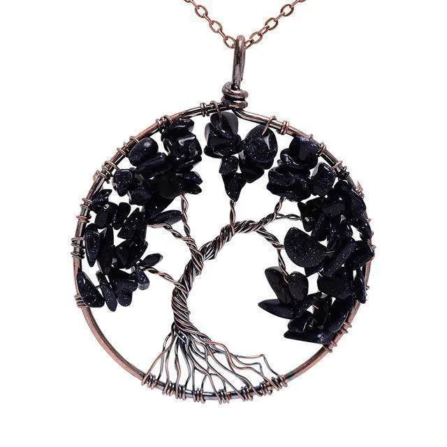7 Chakra Tree Of Life Pendant Necklace Copper Crystal Natural Stone Necklace