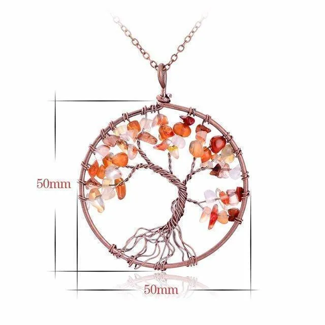 7 Chakra Tree Of Life Pendant Necklace Copper Crystal Natural Stone Necklace