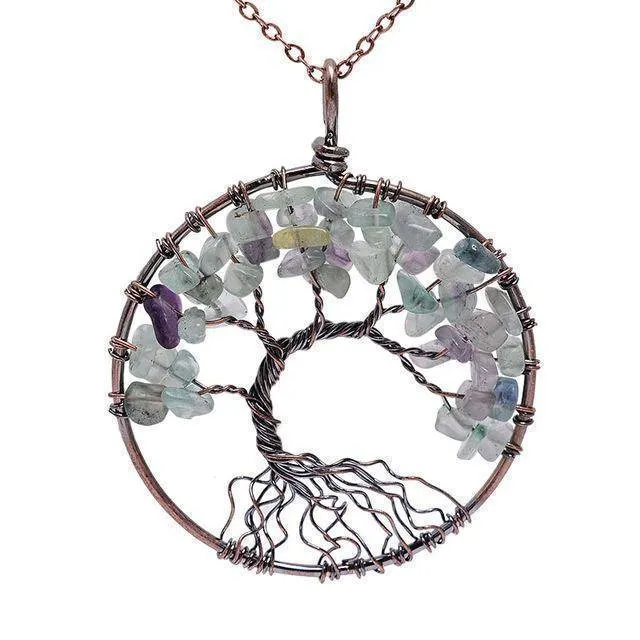7 Chakra Tree Of Life Pendant Necklace Copper Crystal Natural Stone Necklace