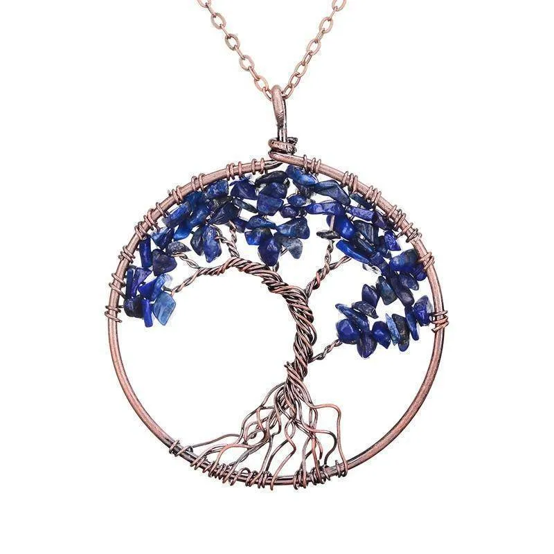 7 Chakra Tree Of Life Pendant Necklace Copper Crystal Natural Stone Necklace