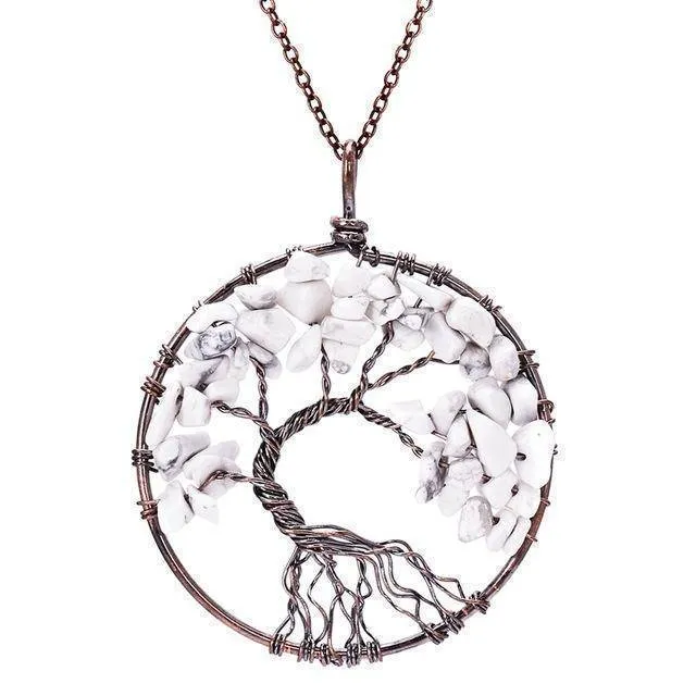 7 Chakra Tree Of Life Pendant Necklace Copper Crystal Natural Stone Necklace