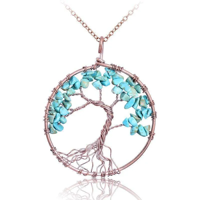 7 Chakra Tree Of Life Pendant Necklace Copper Crystal Natural Stone Necklace
