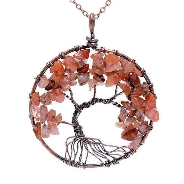 7 Chakra Tree Of Life Pendant Necklace Copper Crystal Natural Stone Necklace