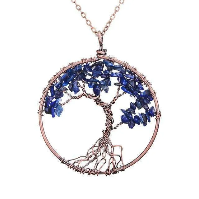 7 Chakra Tree Of Life Pendant Necklace Copper Crystal Natural Stone Necklace