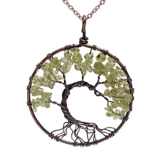 7 Chakra Tree Of Life Pendant Necklace Copper Crystal Natural Stone Necklace