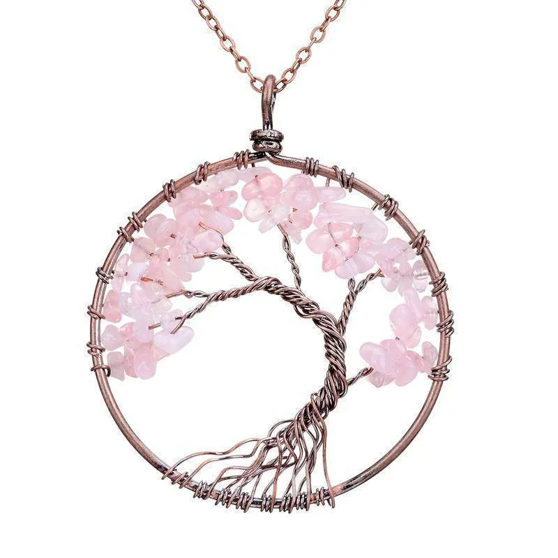 7 Chakra Tree Of Life Pendant Necklace Copper Crystal Natural Stone Necklace