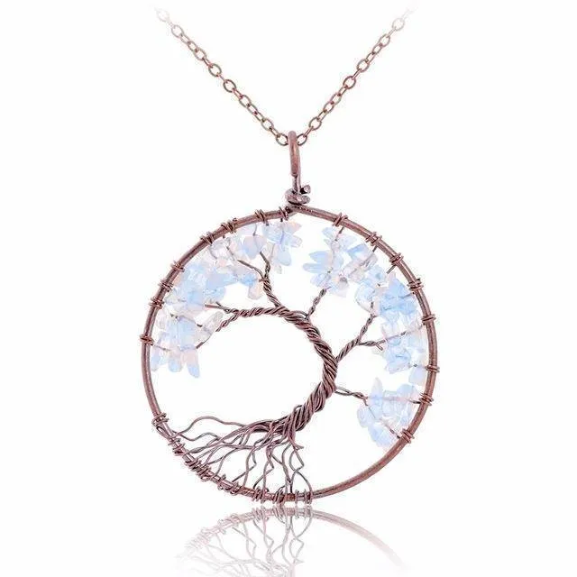 7 Chakra Tree Of Life Pendant Necklace Copper Crystal Natural Stone Necklace