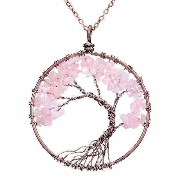 7 Chakra Tree Of Life Pendant Necklace Copper Crystal Natural Stone Necklace