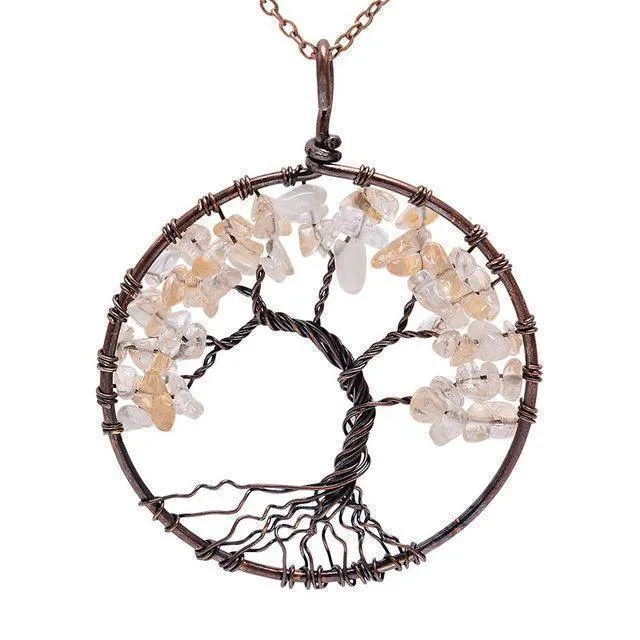 7 Chakra Tree Of Life Pendant Necklace Copper Crystal Natural Stone Necklace