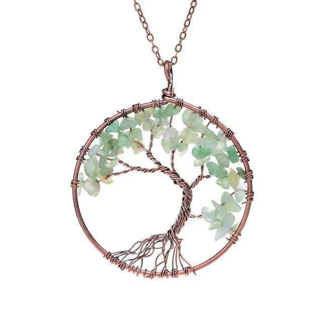 7 Chakra Tree Of Life Pendant Necklace Copper Crystal Natural Stone Necklace