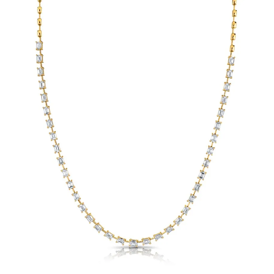 7.03 Carat 18k Yellow Gold Emerald-Cut Diamonds Set Necklace