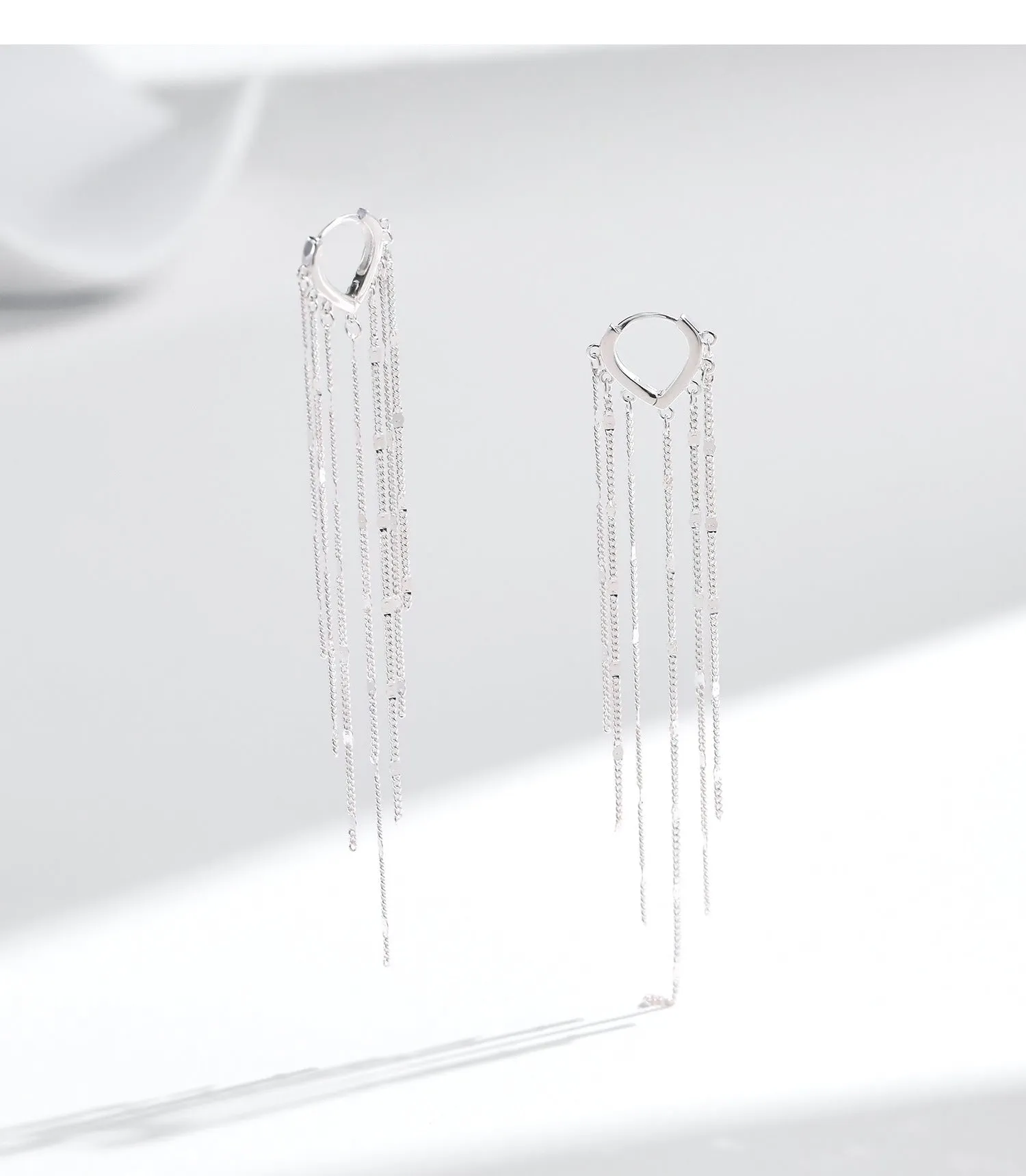 925 Silver Long Tassel V-Shaped Drop Earring
