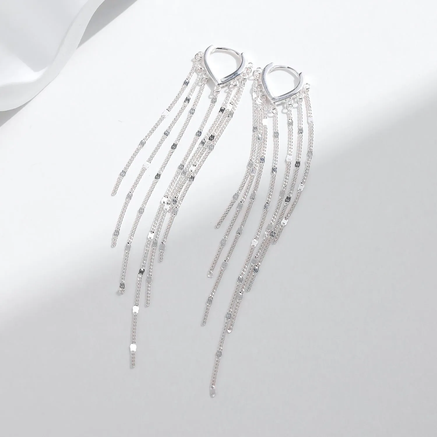 925 Silver Long Tassel V-Shaped Drop Earring