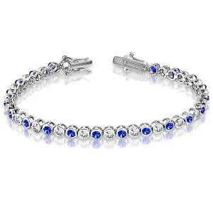 925 Sterling Silver Blue and Clear CZ Bezel Set Tennis Bracelet