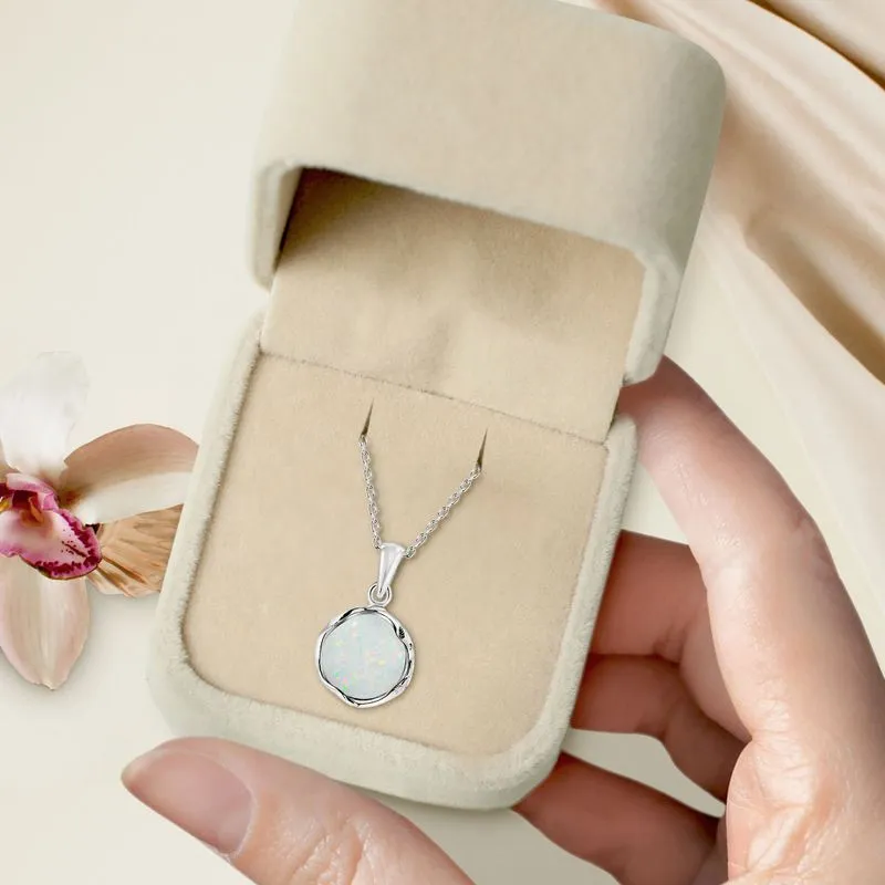 925 Sterling Silver Round White Opal 12mm Pendant
