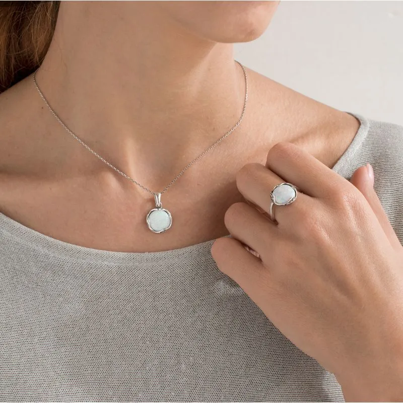 925 Sterling Silver Round White Opal 12mm Pendant