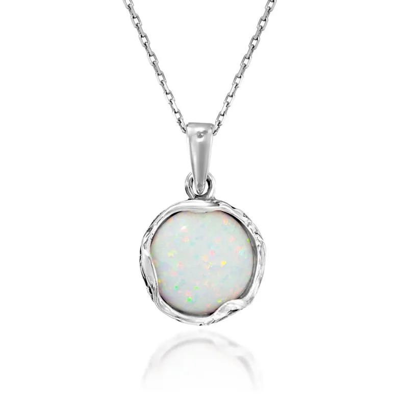 925 Sterling Silver Round White Opal 12mm Pendant