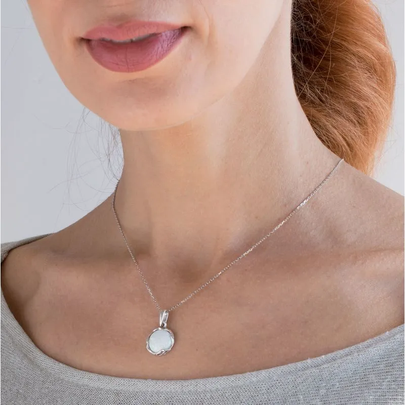925 Sterling Silver Round White Opal 12mm Pendant