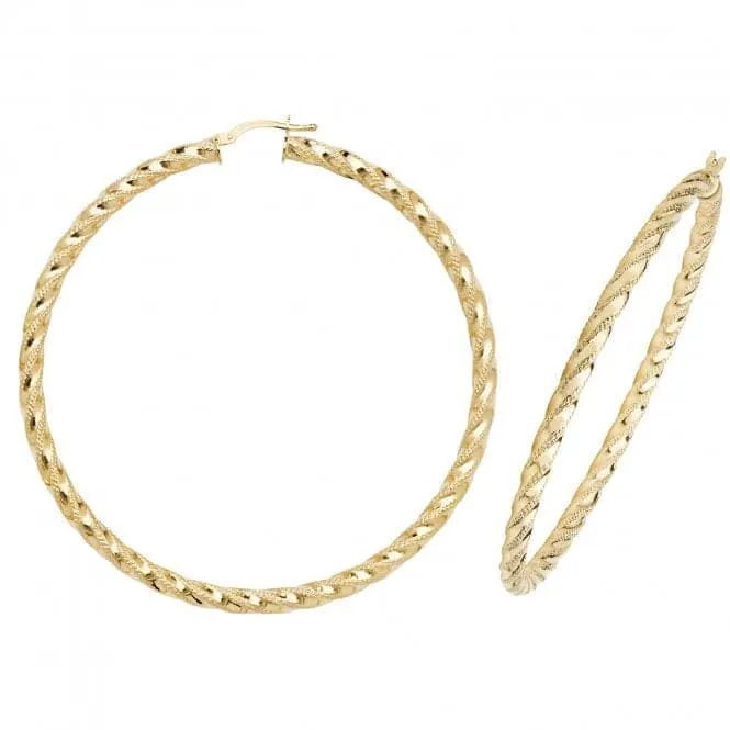 9ct Yellow Gold 60mm Double-Crescent Hoop Earrings ER954