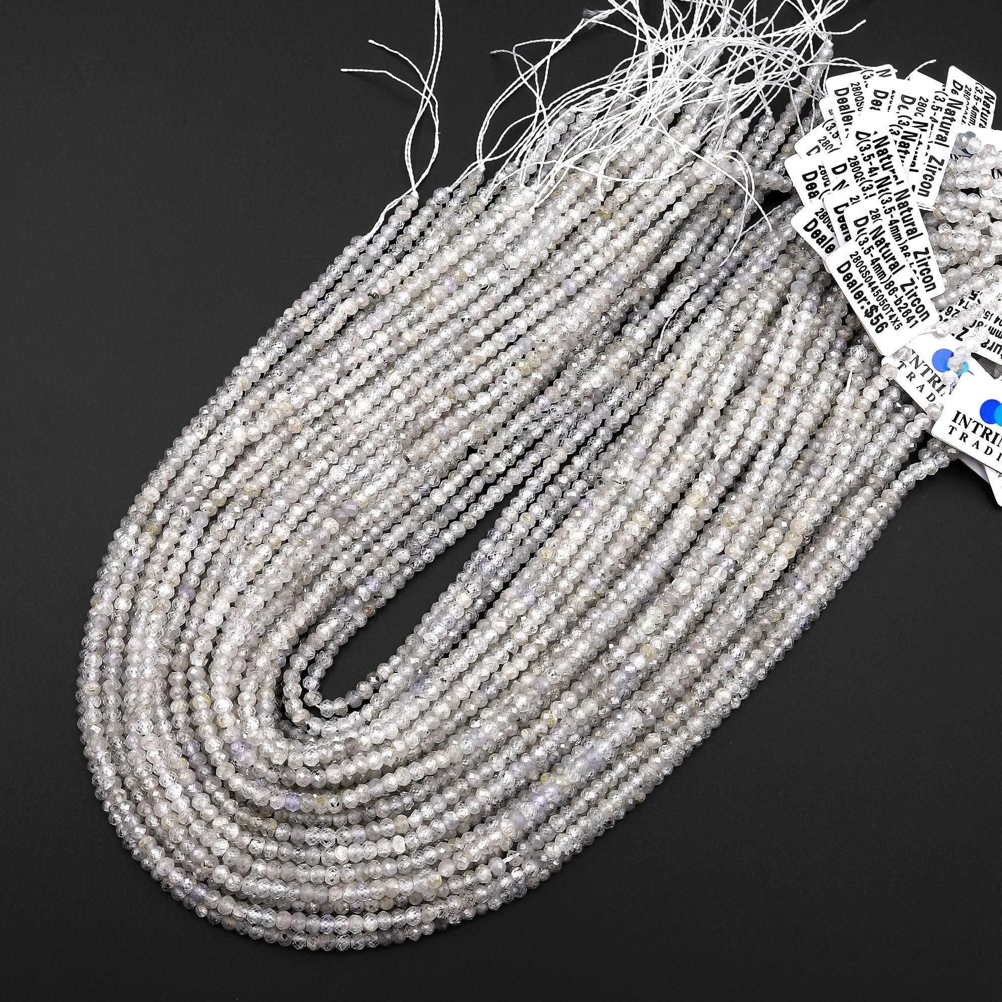 AAA Genuine Natural Silver Zircon Faceted Rondelle Beads  3mm 4mm Gemstone 15.5" Strand