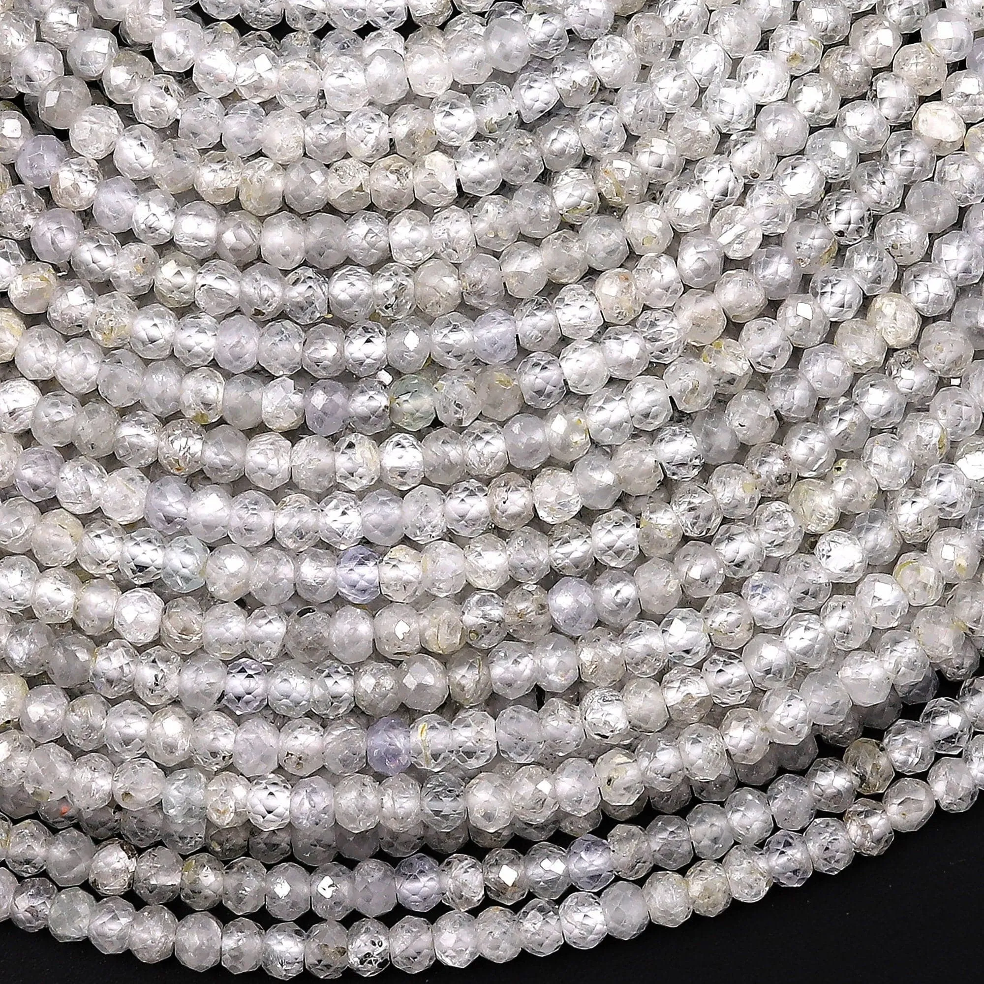 AAA Genuine Natural Silver Zircon Faceted Rondelle Beads  3mm 4mm Gemstone 15.5" Strand