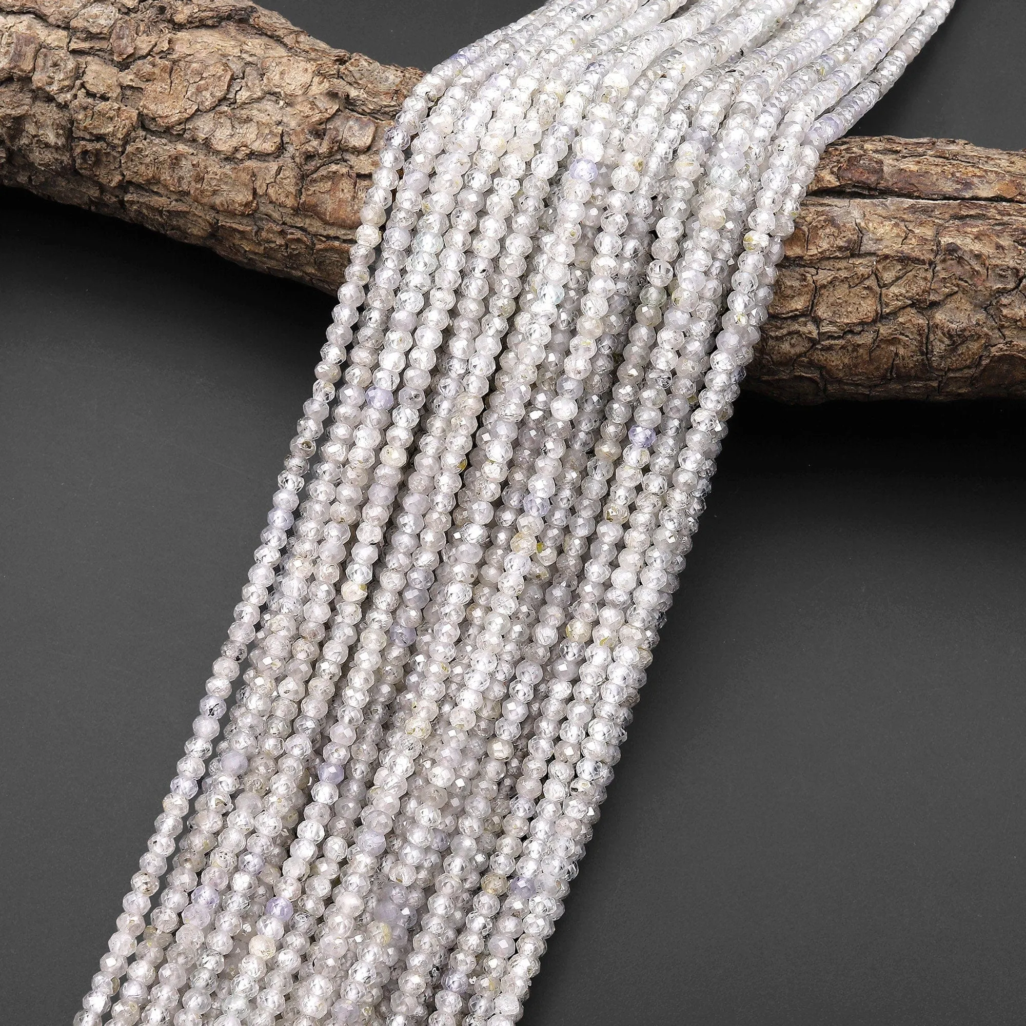 AAA Genuine Natural Silver Zircon Faceted Rondelle Beads  3mm 4mm Gemstone 15.5" Strand