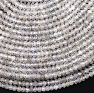 AAA Genuine Natural Silver Zircon Faceted Rondelle Beads  3mm 4mm Gemstone 15.5" Strand