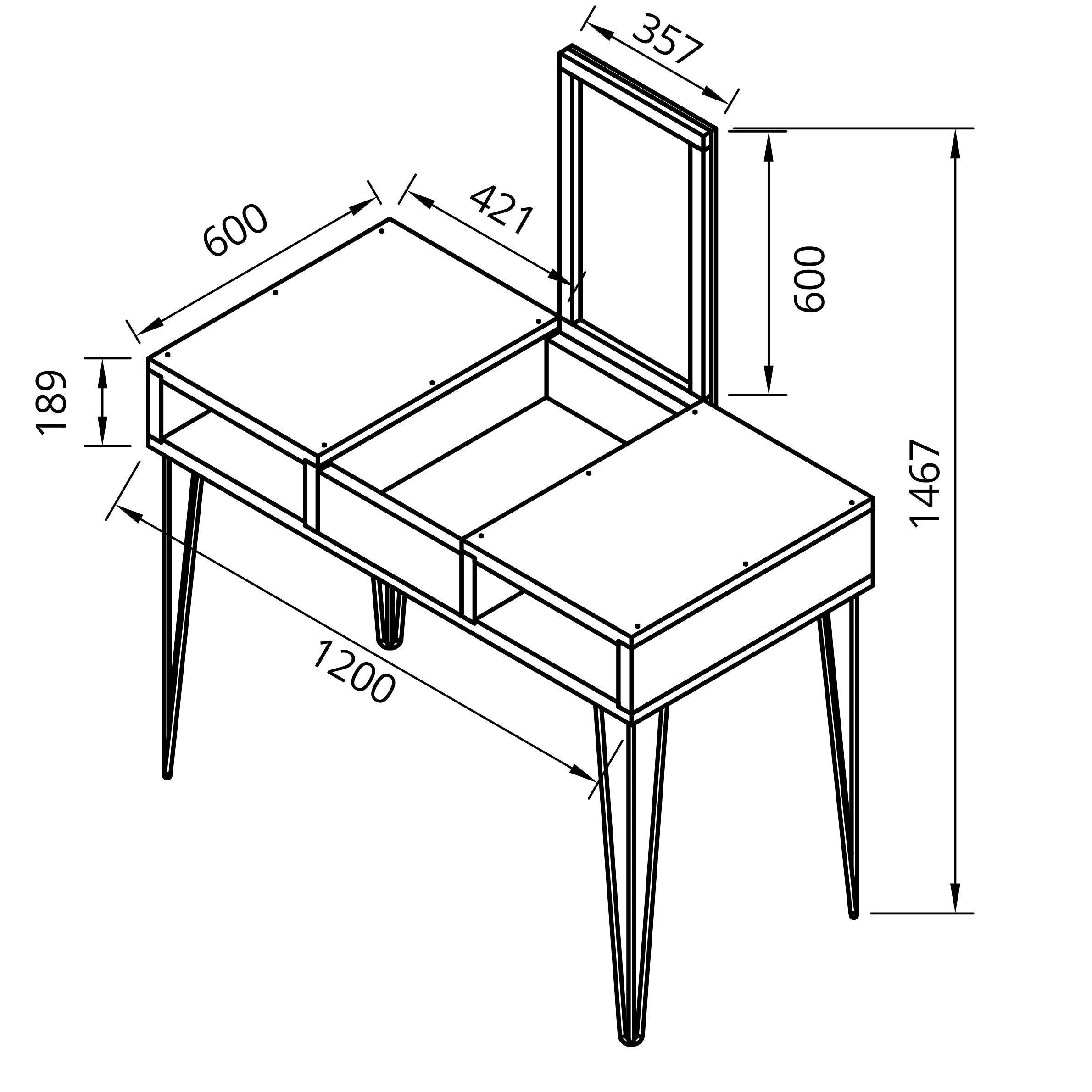 AELA: Reclaimed Wood Dressing Table with Mirror and Hairpin Legs