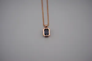 Alexandrite Necklace: Emerald Cut, Rose Gold Half Bezel, Rounded Box Chain
