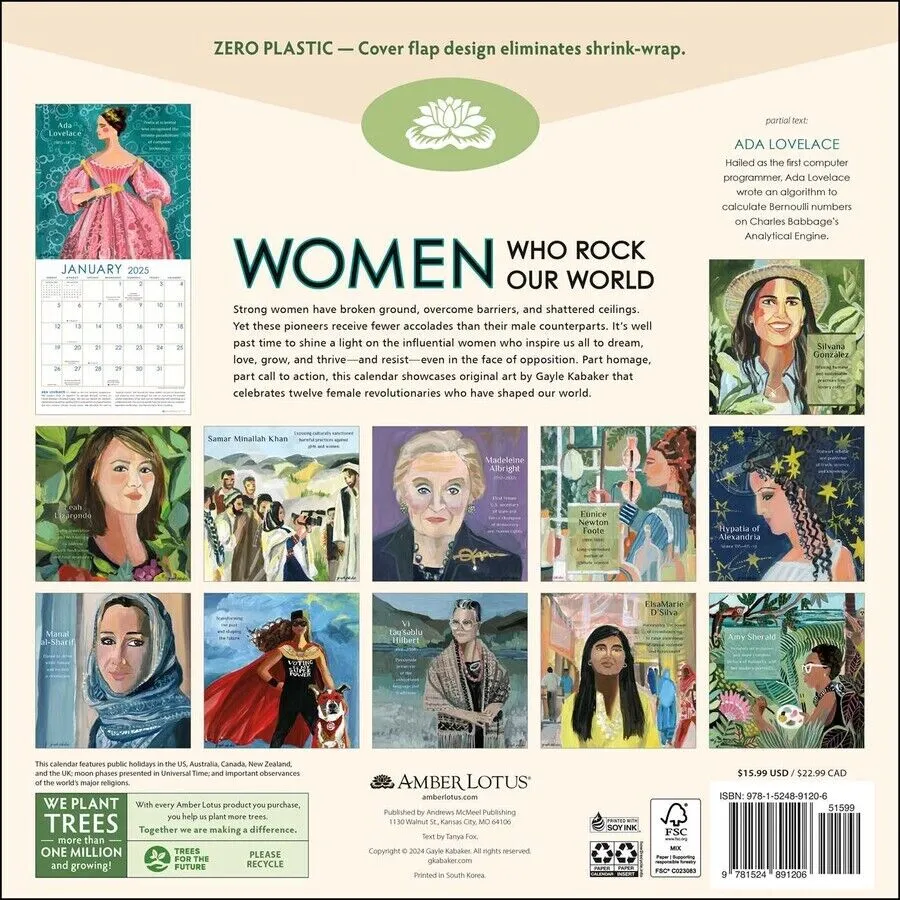 Amber Lotus Women Who Rock Our World 12x12 2025 Wall Calendar