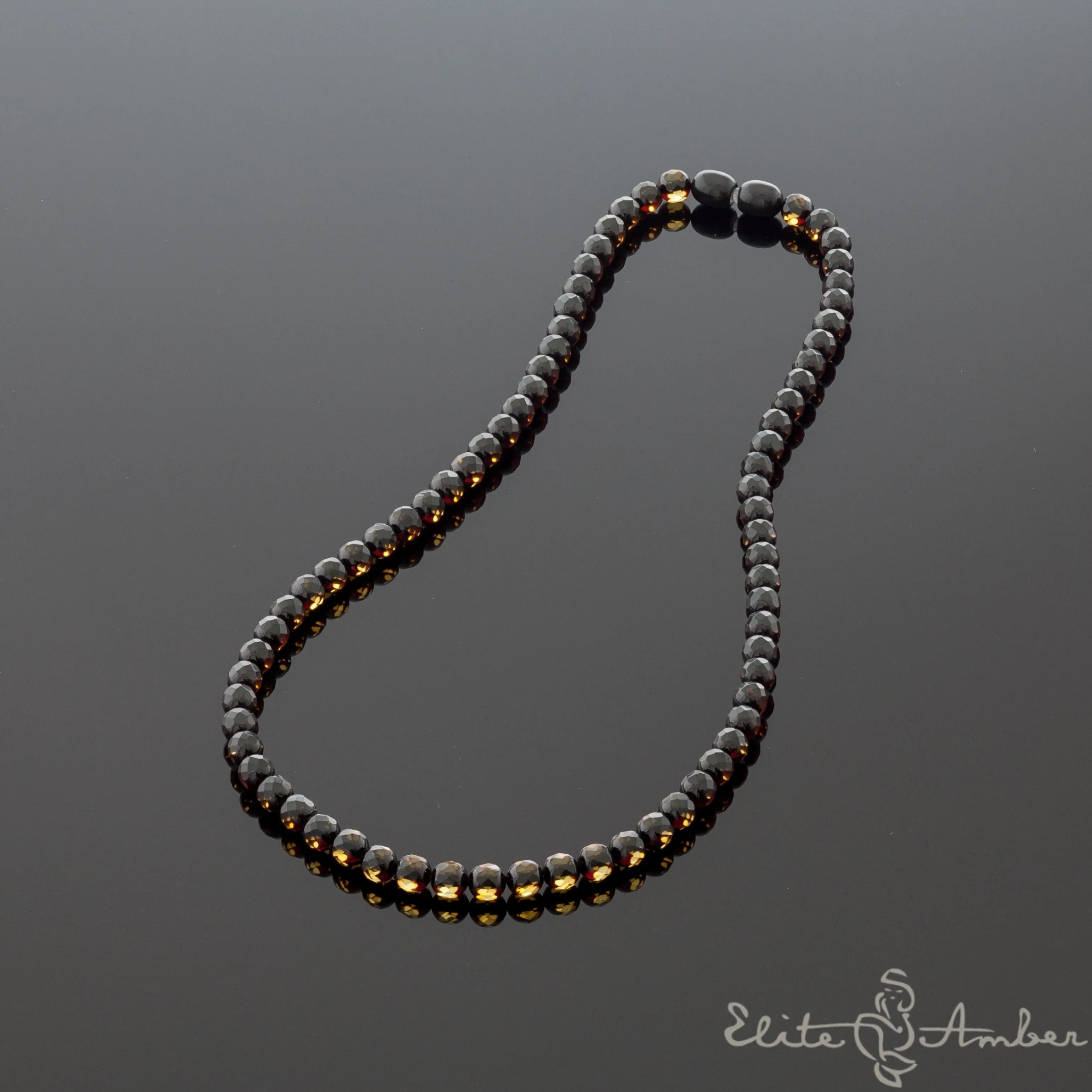 Amber necklace "Glossy black night"
