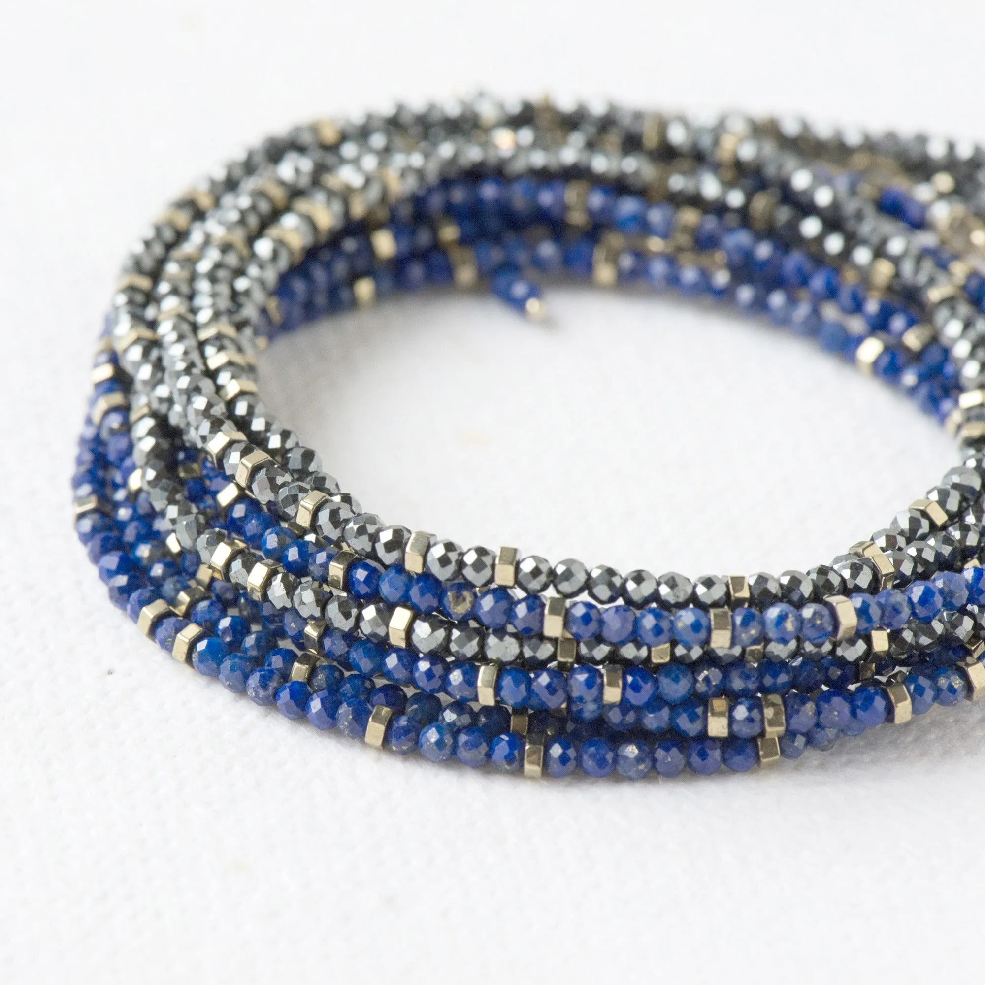 Anne Sportun Blue Lapis Beaded Confetti Wrap Bracelet & Necklace 34" B098G-CON.LAPIS