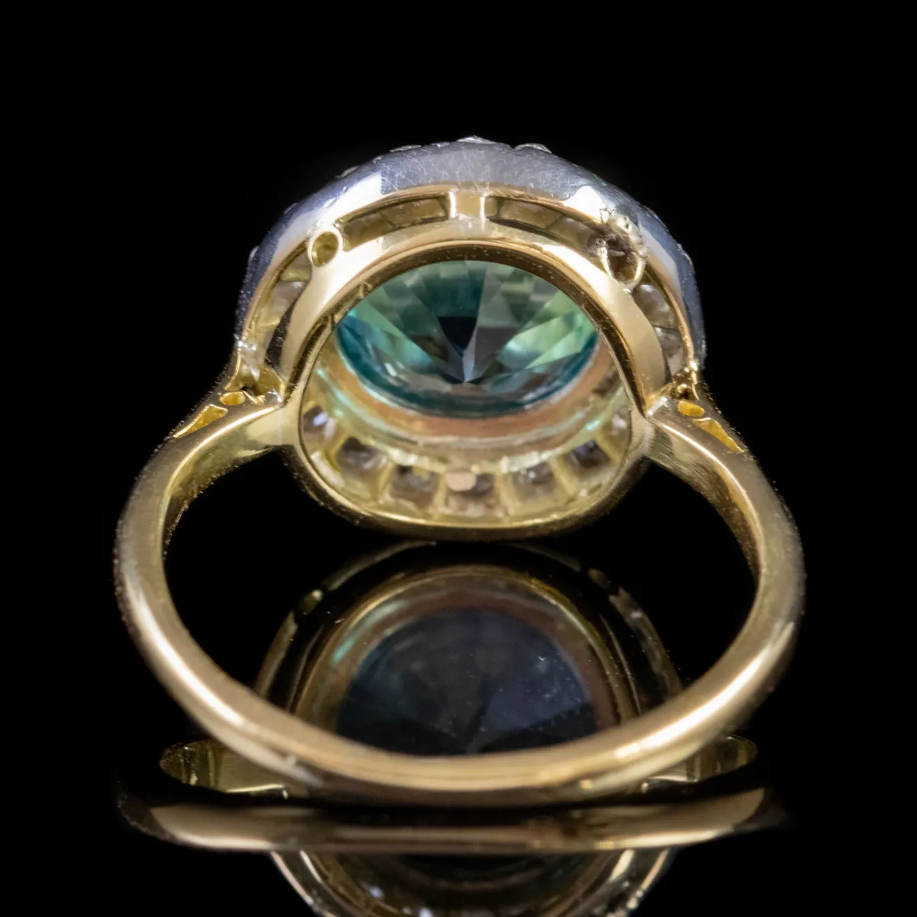 Antique Blue Zircon Diamond Ring 18Ct Gold 3Ct Zircon Circa 1918