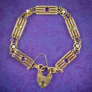 Antique Edwardian Suffragette Gate Bracelet 9ct Gold Circa 1910