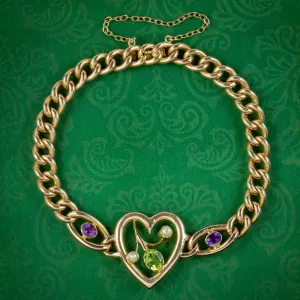 Antique Edwardian Suffragette Heart Bracelet 15ct Gold Circa 1910