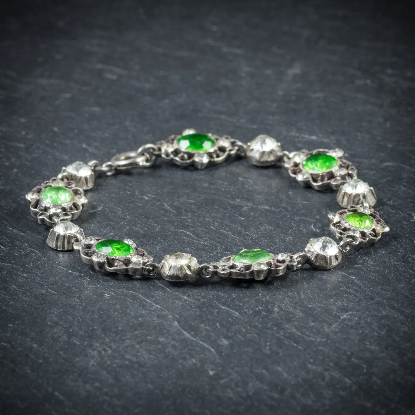 Antique Victorian Green And White Paste Bracelet Silver Circa 1900