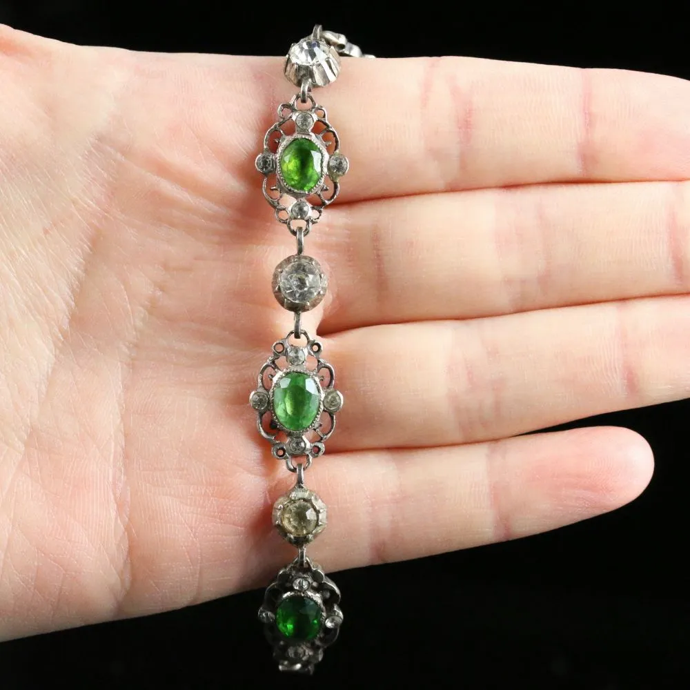 Antique Victorian Green And White Paste Bracelet Silver Circa 1900